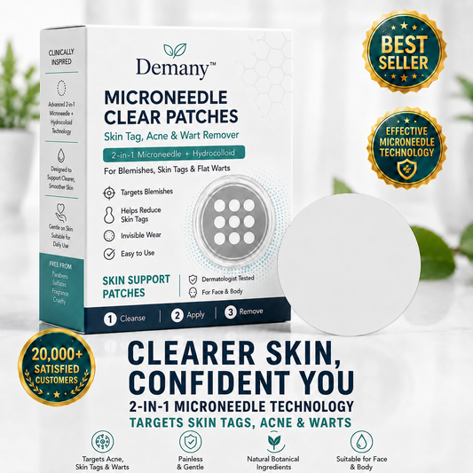 ✨DemanyOil®2-in-1 Microneedle & Hydrocolloid Patch🍀| Removes Raised Moles, Acne, Flat Warts & Skin Tags | Helps Improve Wrinkles, Scars & Blemishes | Invisible Patches for Face & Body