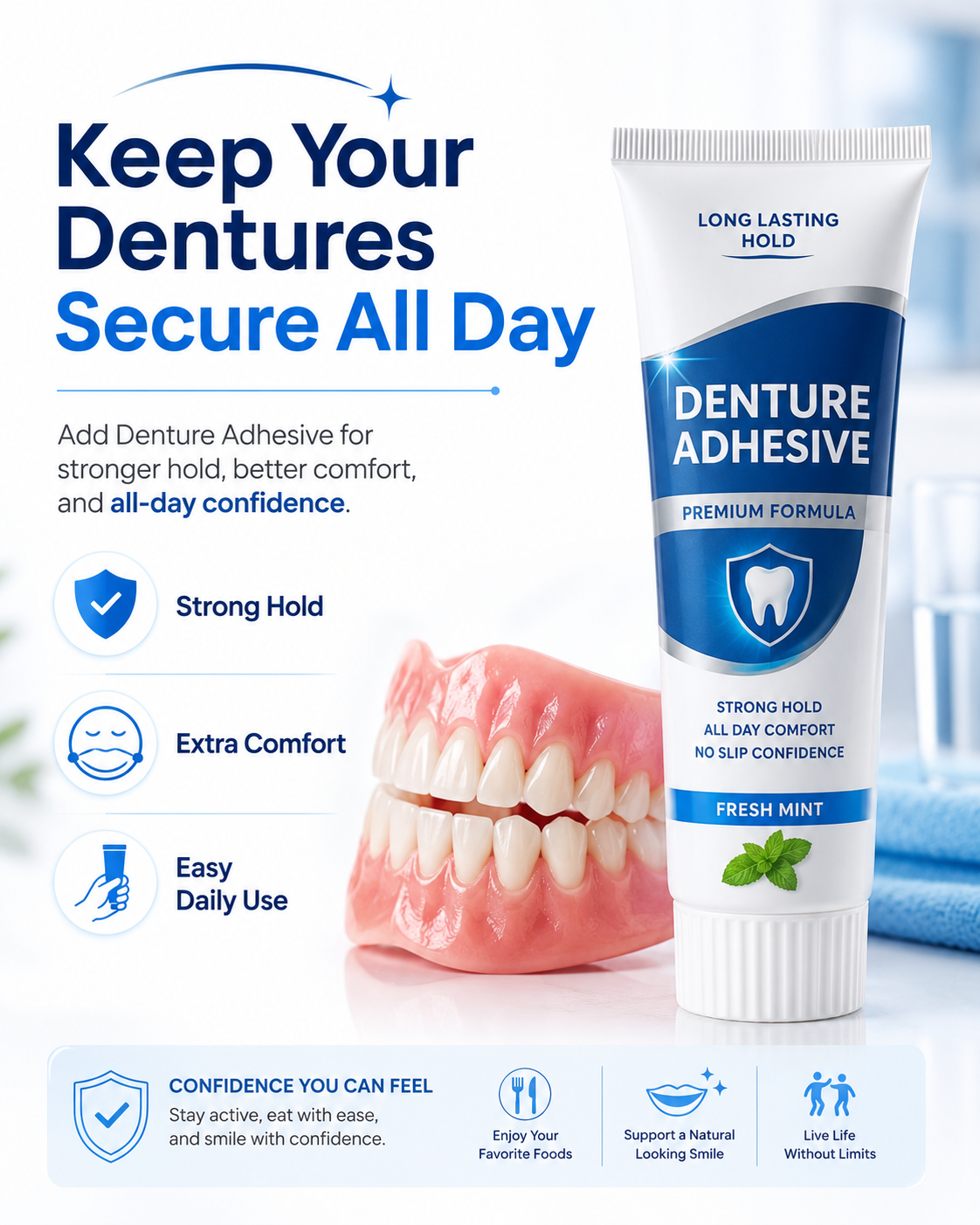 Denture Adhesive – Keep Your Dentures Secure All Day